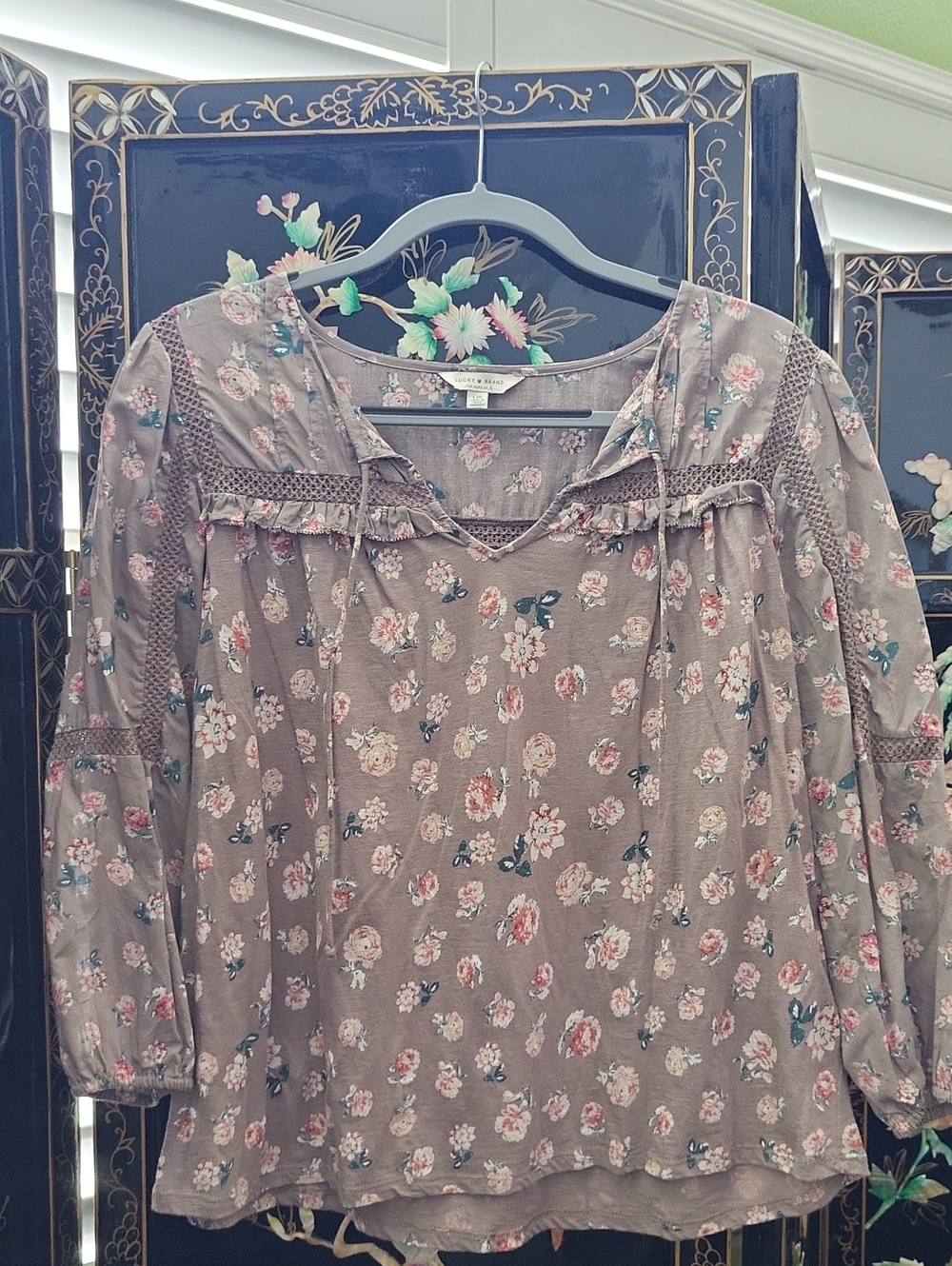 Lucky Brand Dusty Mauve Floral Peasant Top